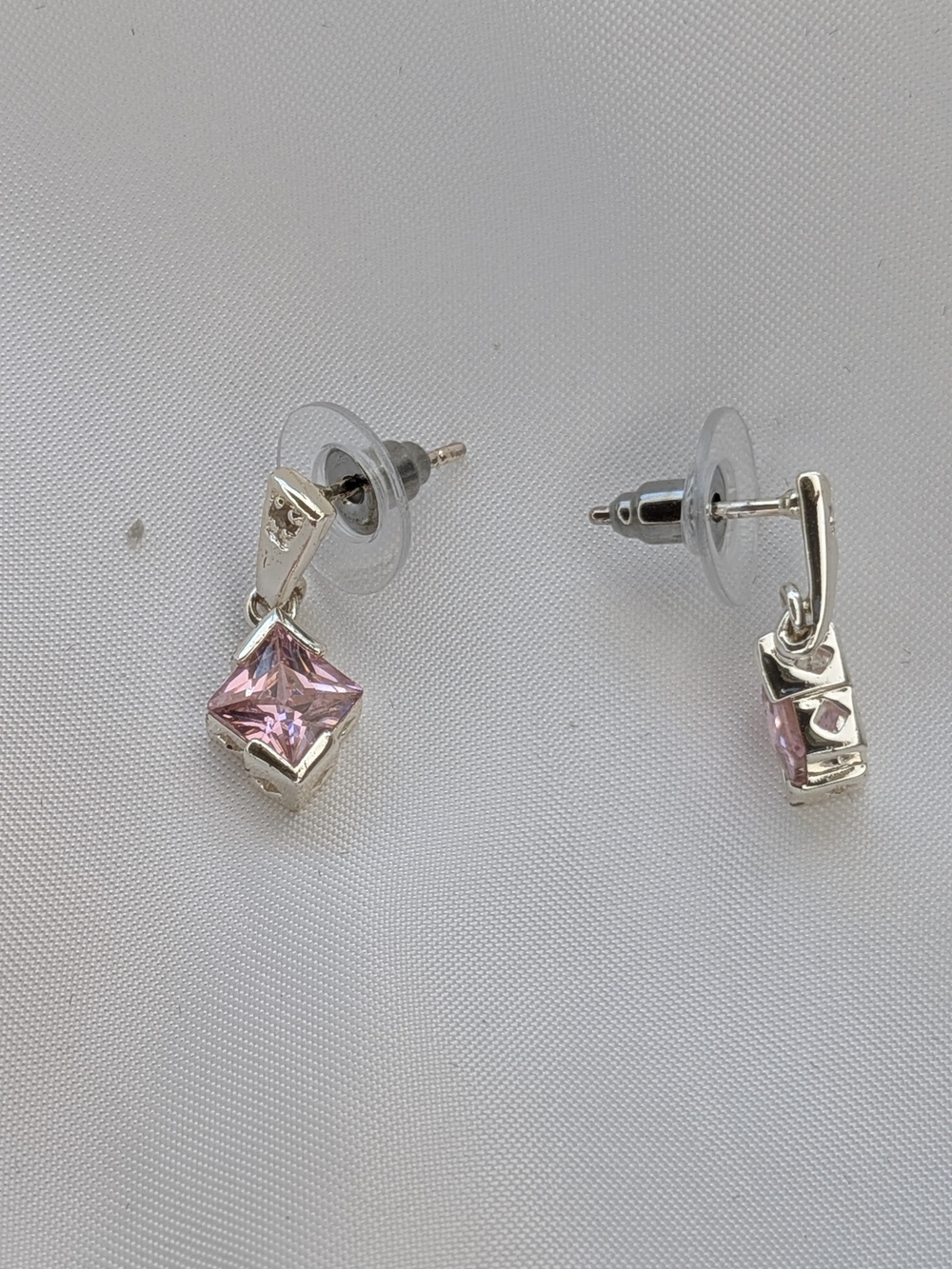 925 Sterling Silver Pink CZ Diamond Accent Princess Cut Dangle Earrings China